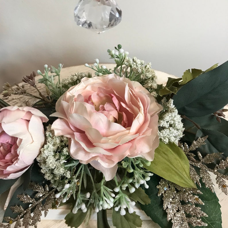 Blush Pink and Gold Wedding Peonies Wedding Décor Hoop Crystal Wedding Centerpiece Pink and White Wedding Décor Boho Table Décor image 2