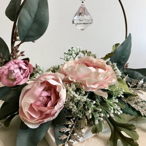 Blush Pink and Gold Wedding Peonies Wedding Décor Hoop Crystal Wedding Centerpiece Pink and White Wedding Décor Boho Table Décor image 3