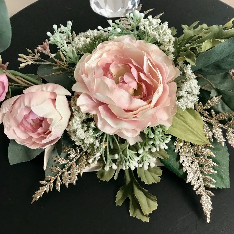 Blush Pink and Gold Wedding Peonies Wedding Décor Hoop Crystal Wedding Centerpiece Pink and White Wedding Décor Boho Table Décor image 6