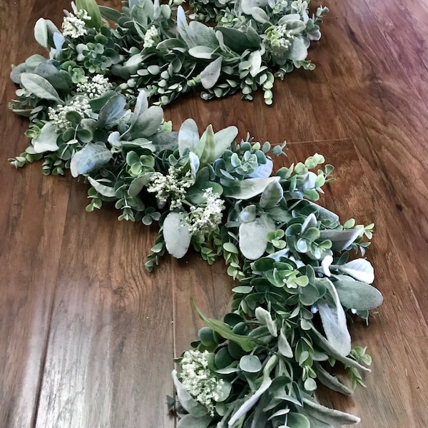 Lambs Ear and Boxwood Table Runner Wedding Greenery Garland Wedding Arch Flowers for Signs and Party Decor Backdrop Greenery Flower Garland