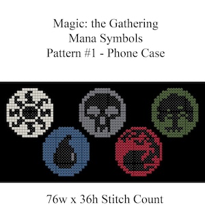 Cross stitch chart, pattern. Magic: the Gathering Mana Symbols, MTG