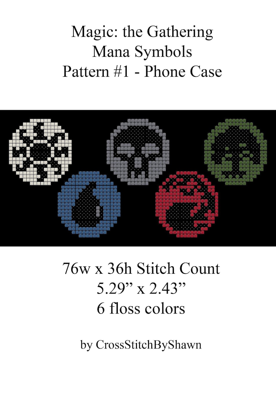 Cross Stitch Chart, Pattern. Magic the Gathering Mana Symbols, MTG Etsy