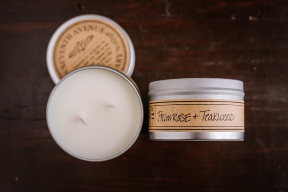 Duftende Geschenk Primrose Teakholz Soja Wachs Blech Kerze Luxus