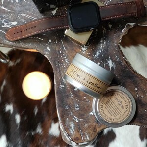 Vetiver + Leather Tin Soy Wax Candle  Scented Gift Luxury Home Fragrance Gifts for Anniversary Her Mom Wedding Girlfriend Wife