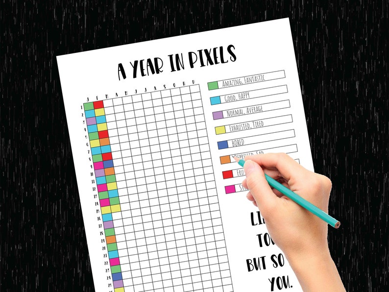 A Year in Pixels Mood Tracker Printable 2025, Daily Mood Chart, Bullet ...