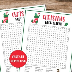 Christmas Activities Kids Word Search Printable, Xmas Holiday Party Game, Puzzle Page, US Letter, Digital File, Instant Download