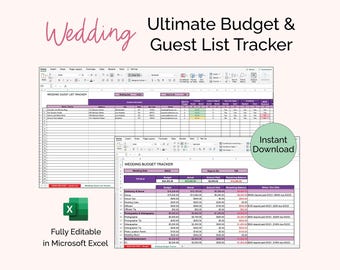 Wedding Budget Template Tracker, Wedding Guest List Template Tracker Planner, Microsoft Excel Spreadsheet, Customizable, Instant Download