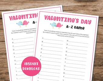 Valentine's Day Activities Kids A-Z Alphabet Game Printable, Vday Holiday Family Party Game, US Letter, Instant Digital Download