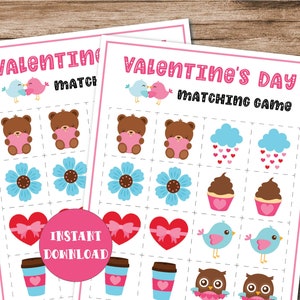 Actividades del día de San Valentín Juego de correspondencias para niños imprimible, fiesta familiar navideña de Vday, juego de memoria, carta de EE. UU., descarga digital instantánea