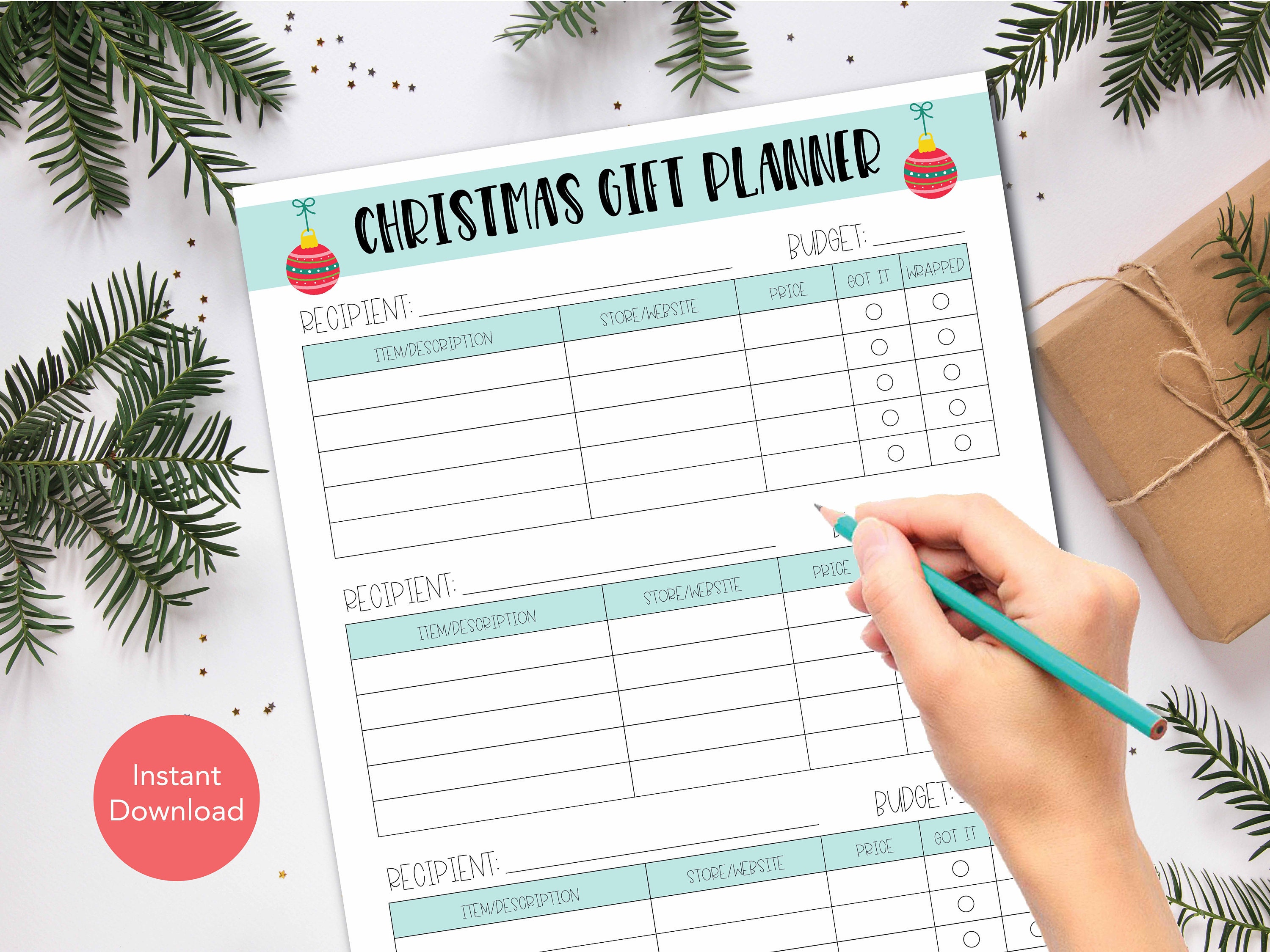 Christmas Planner Bundle Printable Simple, Holiday Gift Budget Tracker ...