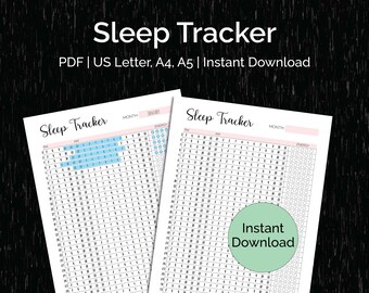 Sleep Tracker Printable, Sleep Log Chart, Habit Tracker, Cute Planner Insert, Self Care Chart, Digital File Download, Letter A4 A5
