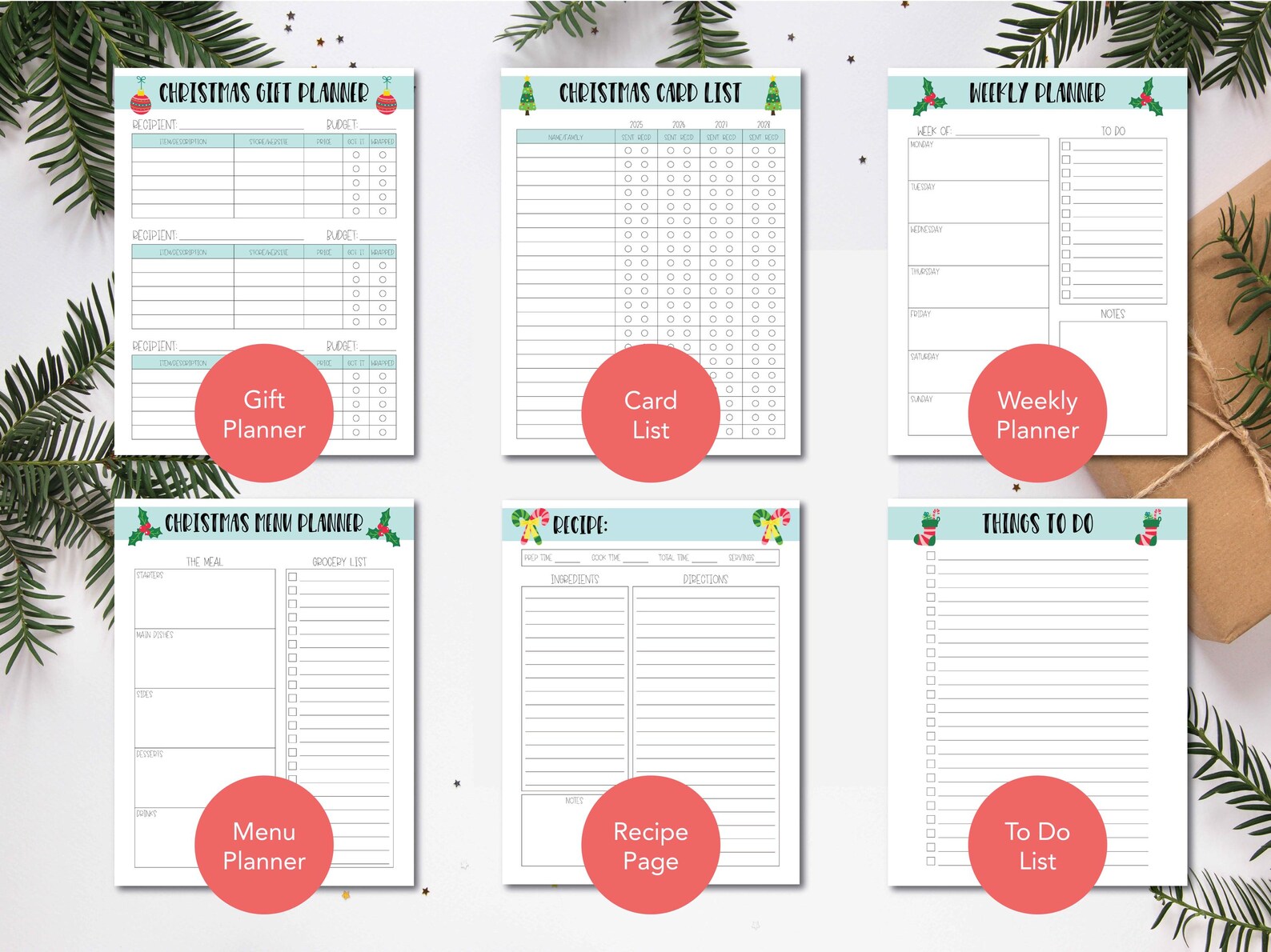 Christmas Planner Bundle Printable Simple, Holiday Gift Budget Tracker ...