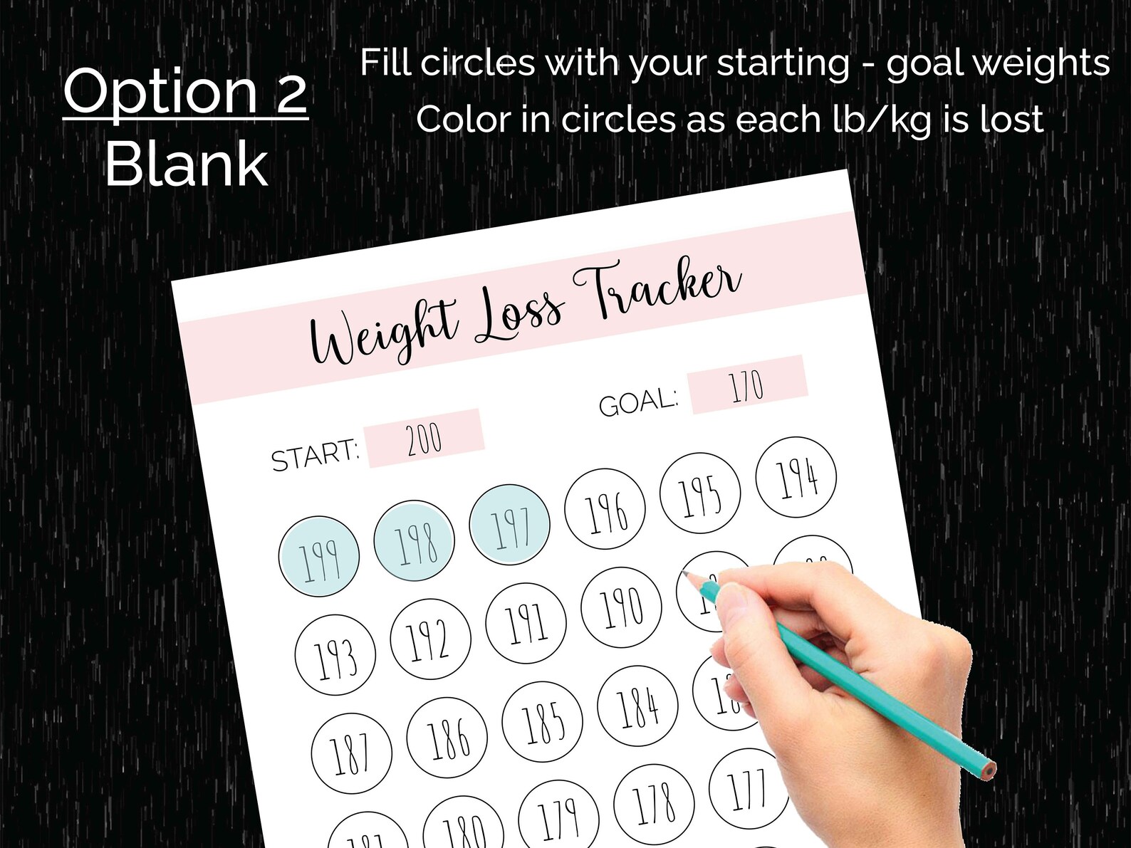 Weight Loss Tracker Chart Printable, 30lb or 30kg, Cute Pretty Motivational Countdown Goals