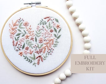 Floral Heart Embroidery Kit - Intermediate Kit-Handmade-Embroidery Kit-Embroidery Hoop Kit-DIY Embroidery Kit-Valentines-Mothers Day