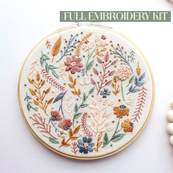 Floral Bloom Embroidery Kit Hand Embroidery Floral Embroidery Kit DIY Kit  Make Your Own Craft Kit Gift for Her Embroidery Kit 