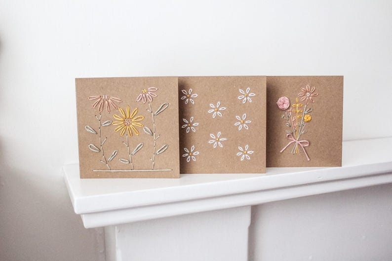 Floral Embroidery Cards and Gift Tag Bundle Pattern: Handmade Gift Tag - Handmade Card - Beginner-Friendly Card Design (PDF Download) image 3