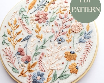 Floral Bloom Embroidery Pattern - pdf - Hand Embroidery Pattern - pdf pattern - Floral Pattern - Digital pdf - Digital download - Embroidery