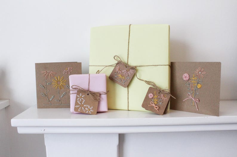 Floral Embroidery Cards and Gift Tag Bundle Pattern: Handmade Gift Tag - Handmade Card - Beginner-Friendly Card Design (PDF Download) image 2