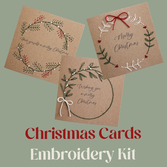 Wreath Christmas Card Embroidery Kit: Beginner Hand Embroidery Craft