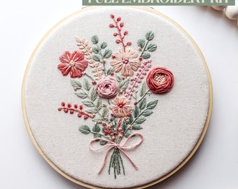 Embroidery Kit Floral Bouquet - Hand Embroidery - Floral Embroidery Kit -Floral Embroidery- Mothers Day Gift- Handmade gift - Embroidery Kit