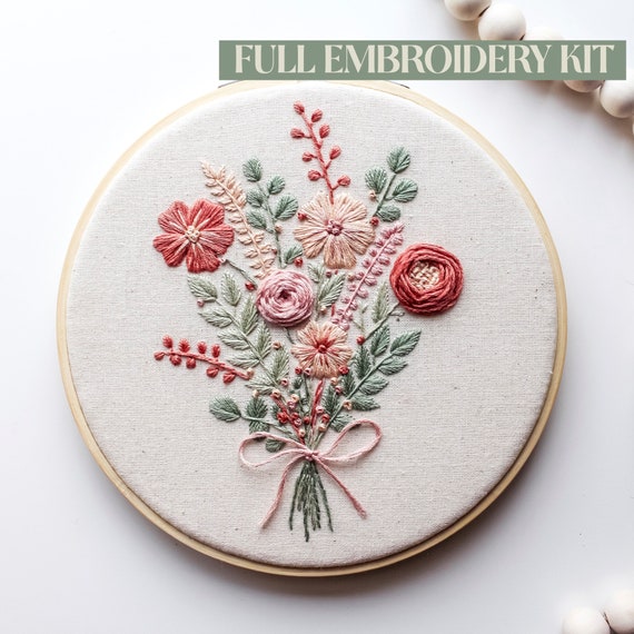 Embroidery Kit Floral Bouquet Hand Embroidery Floral Embroidery