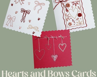 Hearts & Bows Cards Embroidery Pattern: Beginner-Friendly Card Design (PDF Download)