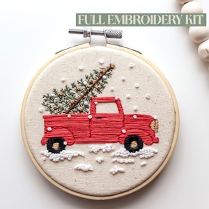 Christmas Truck Embroidery Kit - Hand Embroidery -Christmas Embroidery Kit-Christmas Craft Kit - Handmade Gift - Christmas Gift - Embroidery