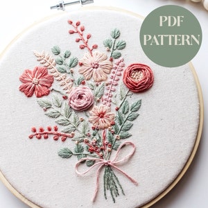 花束刺繍パターン - pdfパターン - 手刺繍パターン - 花柄pdfパターン - デジタルpdfパターン - デジタルダウンロード