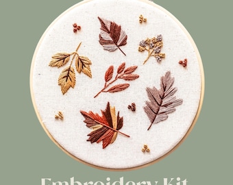 Kit de bordado a mano de hojas de otoño: proyecto de manualidades DIY