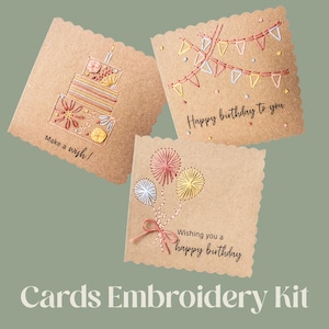 Kit de broderie pour cartes d'anniversaire - Kit de fabrication de cartes - Kit de création de cartes - Kit de broderie à la main - Cadeau artisanal - Cartes faites main - Cartes d'anniversaire
