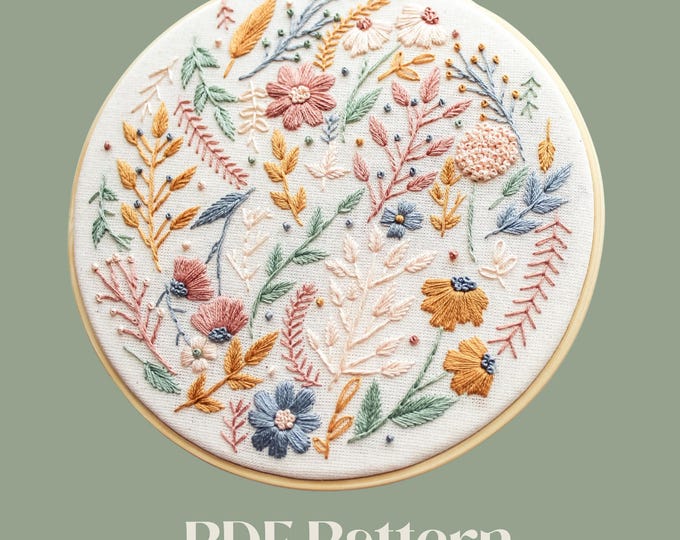 Digital PDF Pattern, Leaves Hand Embroidery Pattern , PDF Modern Hand ...