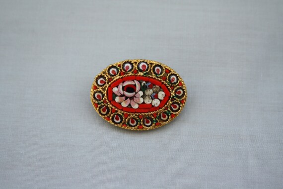 hand crafted Italian made micro mosaic brooch wit… - image 7