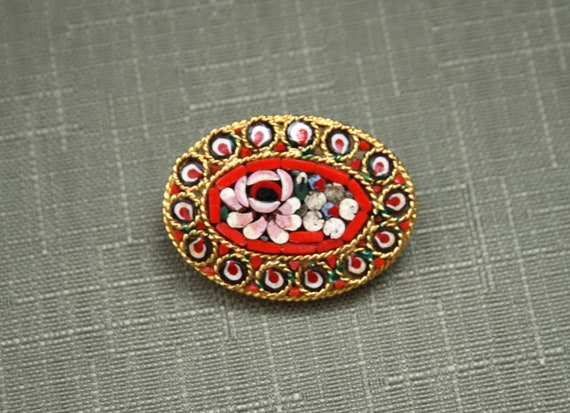 hand crafted Italian made micro mosaic brooch wit… - image 3