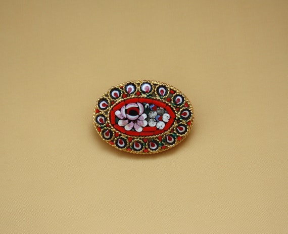 hand crafted Italian made micro mosaic brooch wit… - image 1