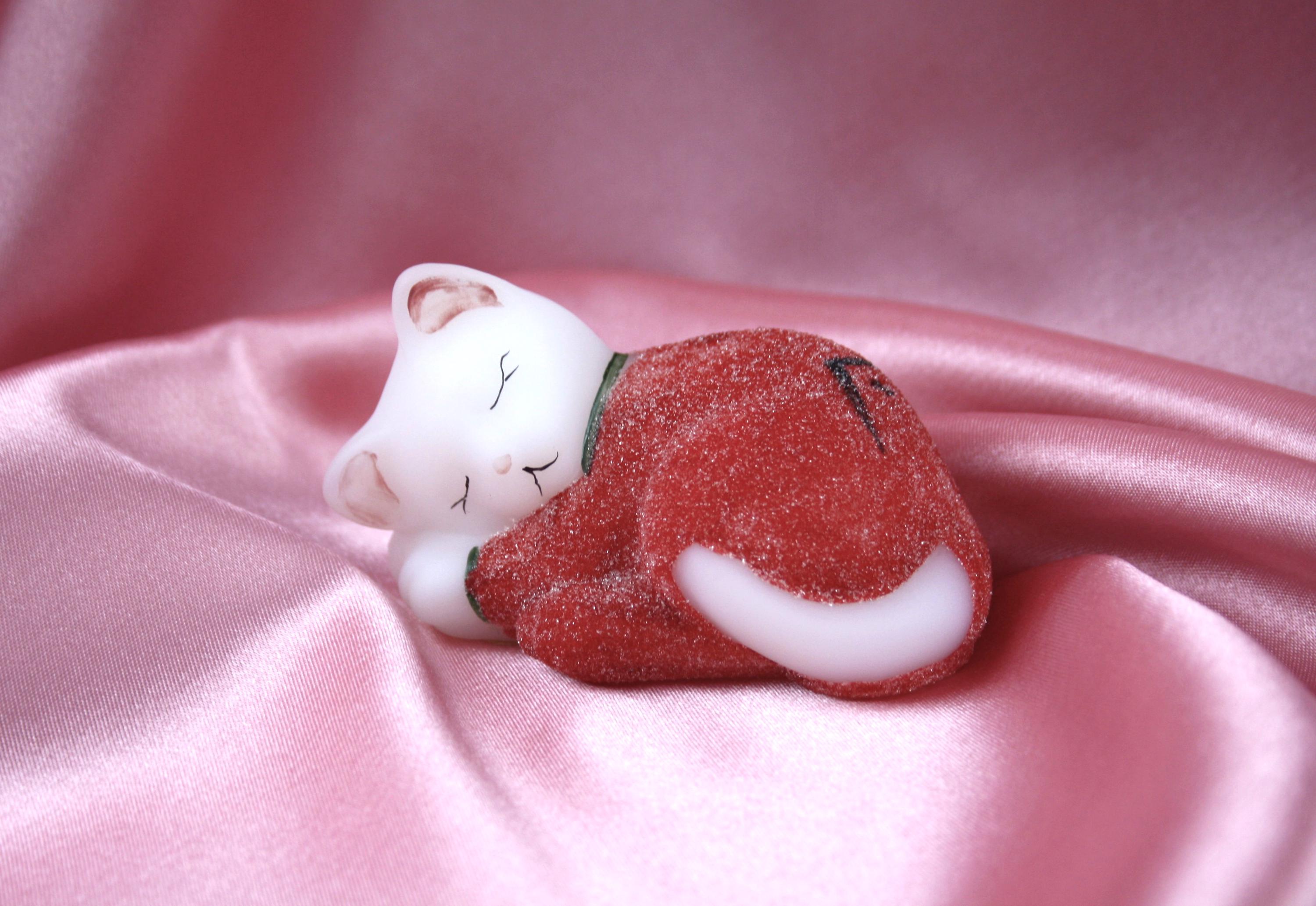 希少品】FENTON CAT フェントン ガラス 置物 ワインレッド Fenton Cat