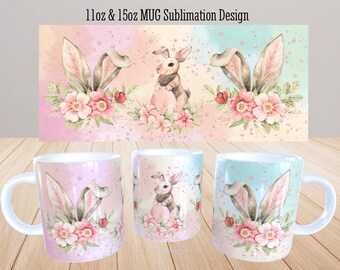 Easter Bunnies Mug Wrap Set,  Easter Mug Wrap Designs for 11oz Mug and 15oz Mug,  For Sublimation,  Mug Wraparound, Mug Press