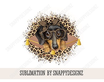 Dachshund sublimation with glasses and bandana, Brown Leopard Print Sublimation Design, Cute,  Sublimation, PNG, Digital Download