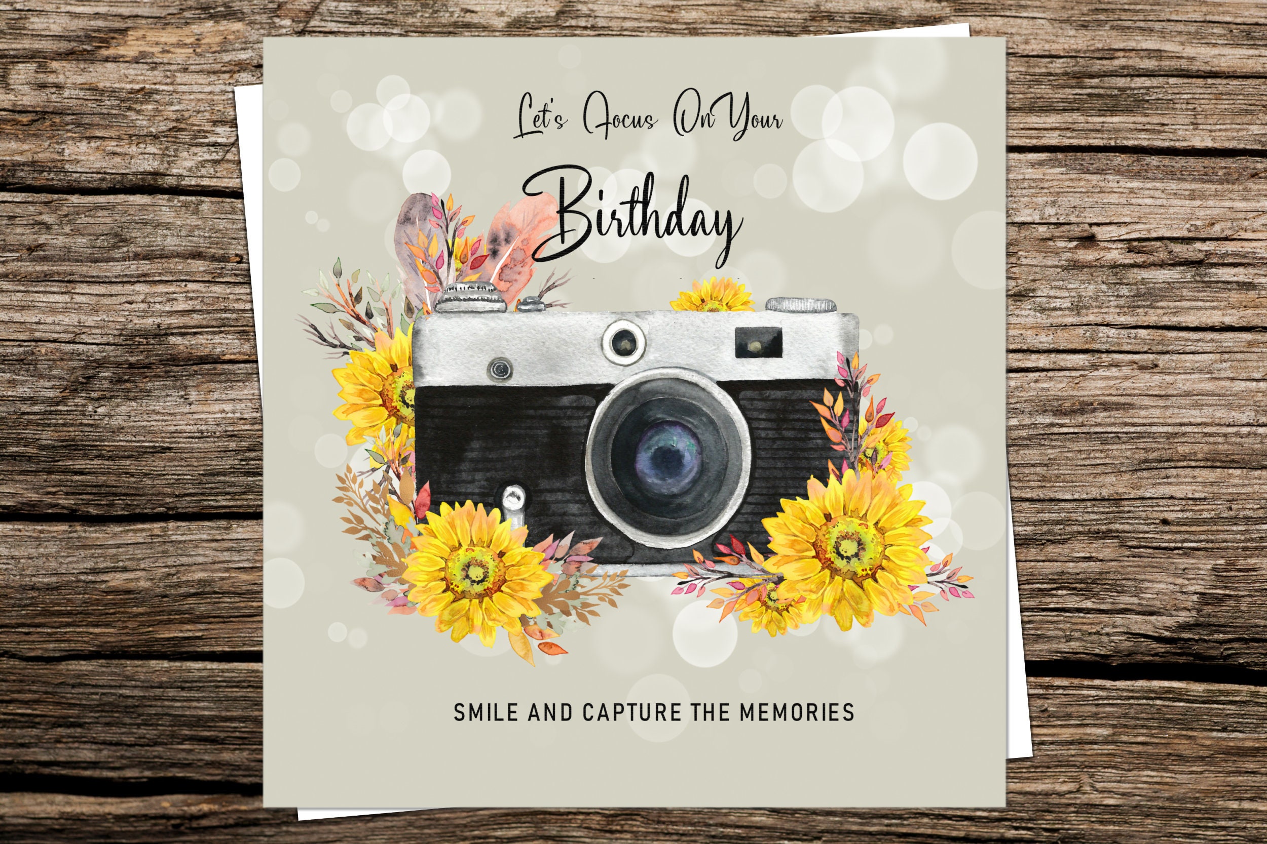 Floral Camera Birthday Card Lets Focus on Your Birthday Etsy UK