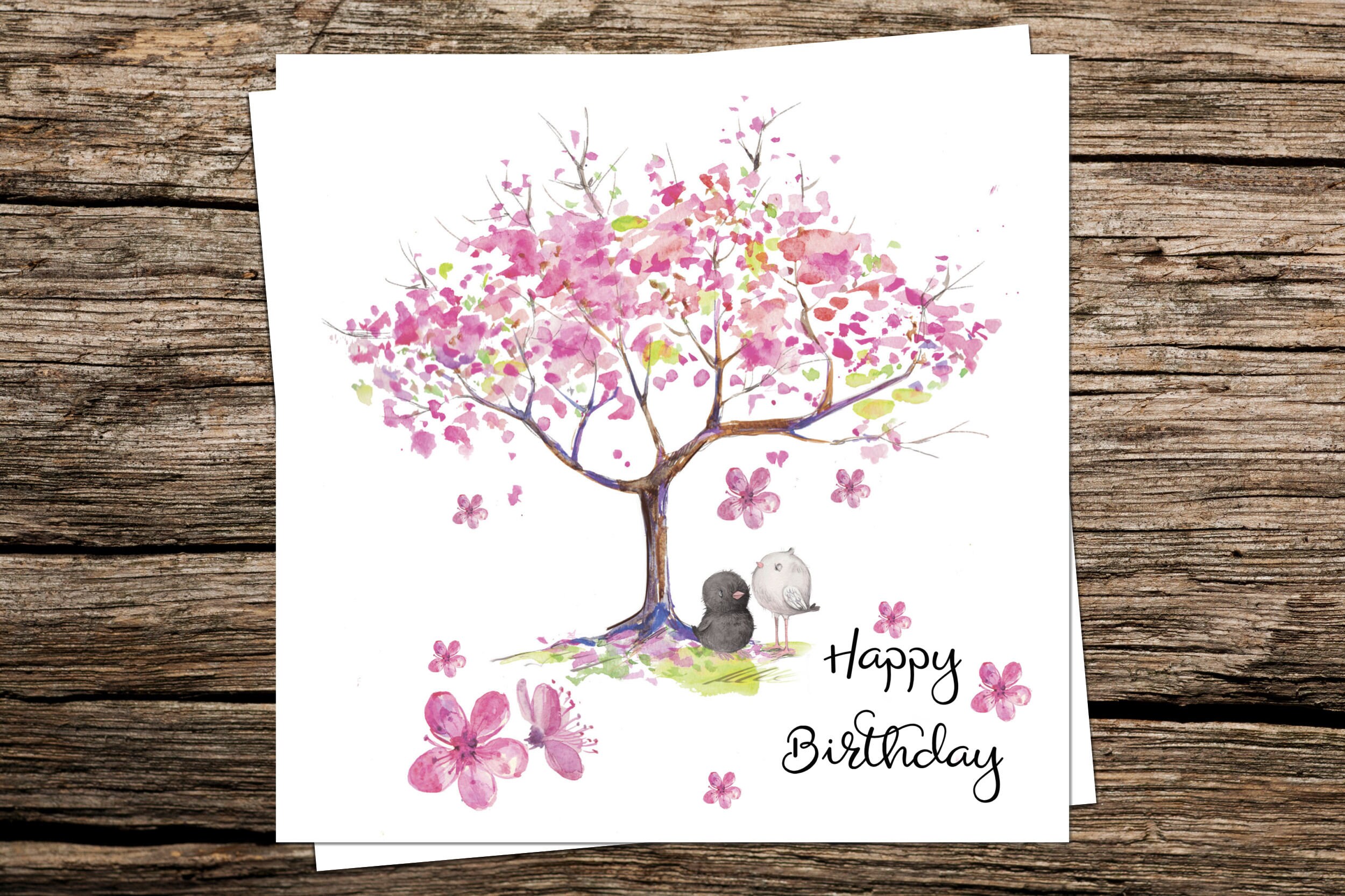 Pink Cherry Blossom Birthday Card | Etsy UK