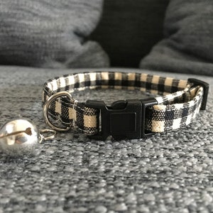 Collare per gatto nero a quadretti, collare per gatto staccabile, collare per gatto carino, collare per gatto in tessuto di cotone, collare per gattino, collare per gatto adulto
