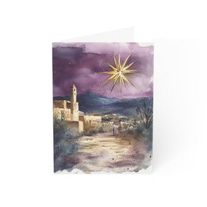 Christmas Watercolor Bethlehem Greeting Cards, Holiday Cards Set, Xmas Card Pack, Religious Christmas Stationery, Festive Note Cards