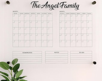 Personalized Acrylic Family Calendar | Dry Erase Wall Planner | Clear Monthly Organizer with Custom Family Name