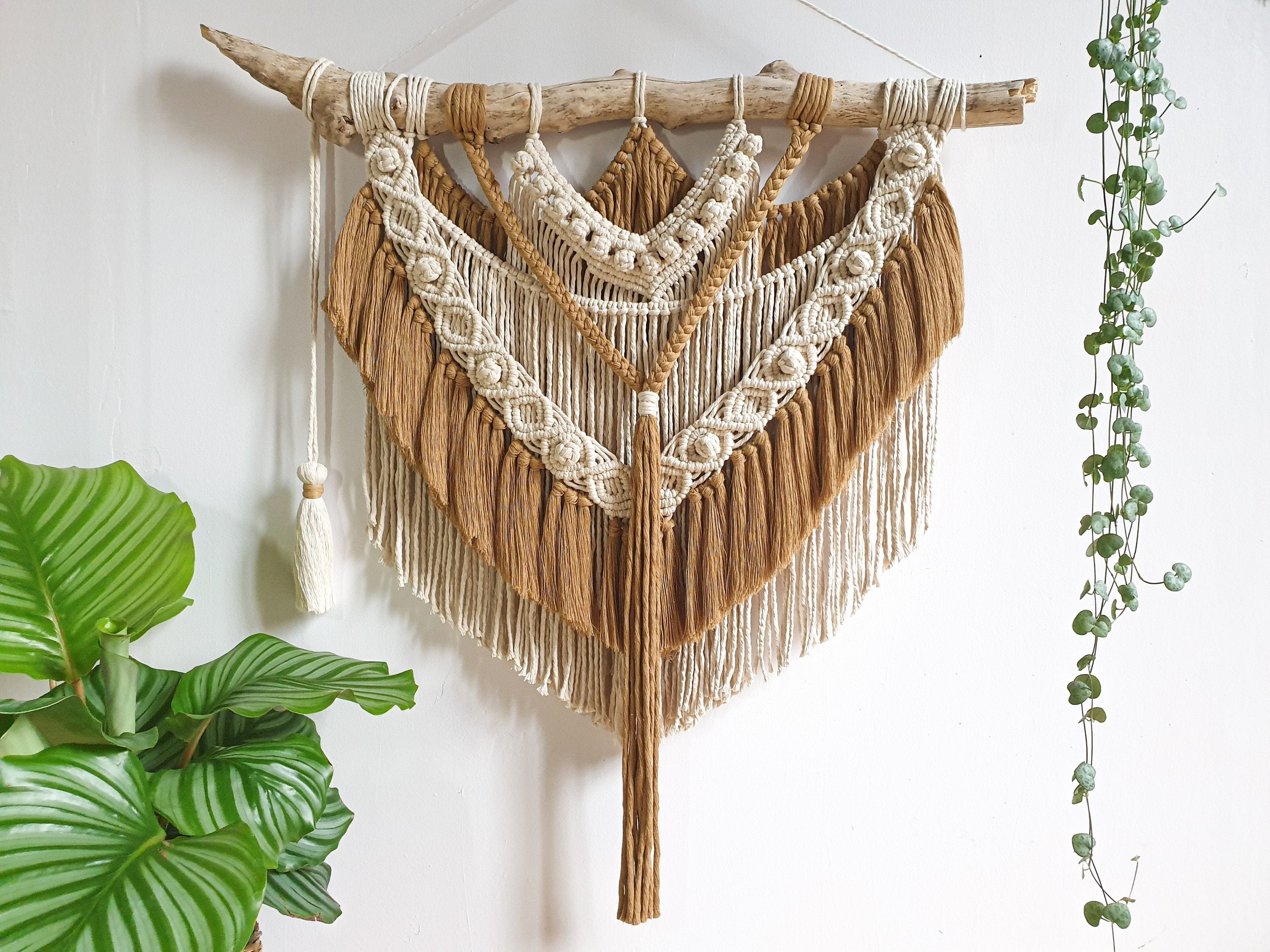 Tenture Murale Macramé Crème et Moutarde