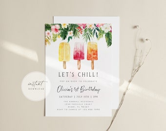 Popsicle Party Birthday Invite, Popsicle Birthday Invitation, Girl Birthday Invite, Instant Download, Popsicles Invite, Popsicle Invite