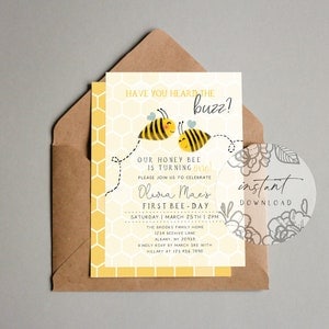 Honey Bee Invitation, 1st Bee-Day Invitation, Bee-Day Invitation, Bee-Day Party Invitation, Instant Download Invitation, Templett Invitation