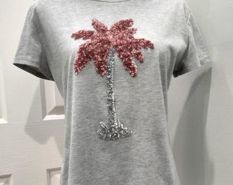 Romeo + Juliet Couture T-Shirt, Sequin Palm Tree, Size L, NWOT