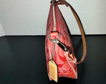 Coach Demi Mini Pouch, Signature Logo Canvas Fabric, Red Leather