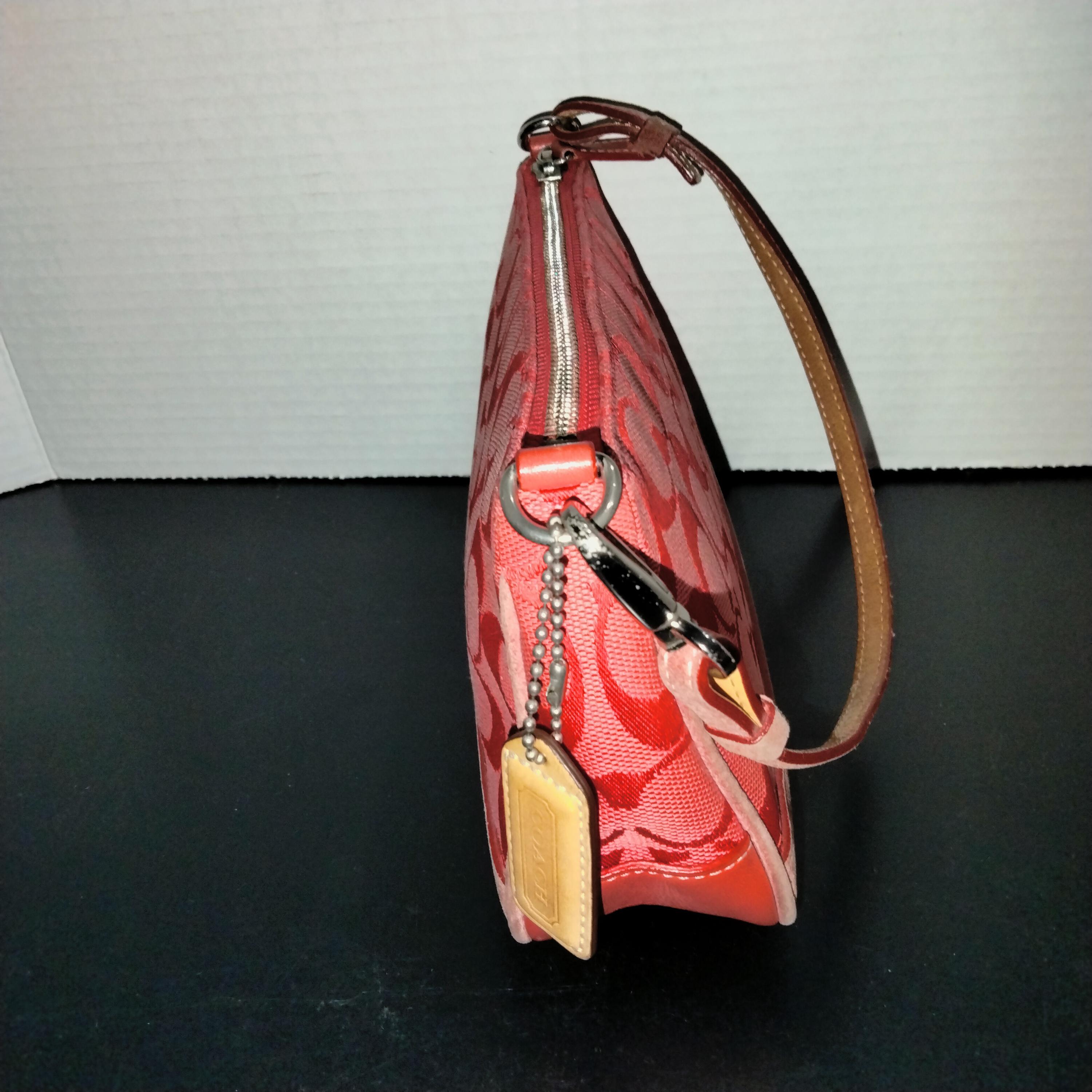 Coach Demi Mini Pouch, Signature Logo Canvas Fabric, Red Leather