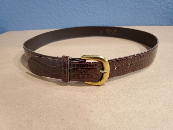 Brown Croc Pattern Belt with Gold Buckle - image 1