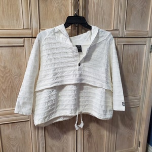 BLANC NOIR Vintage 90s White Textured Hooded Crop Jacket/Top